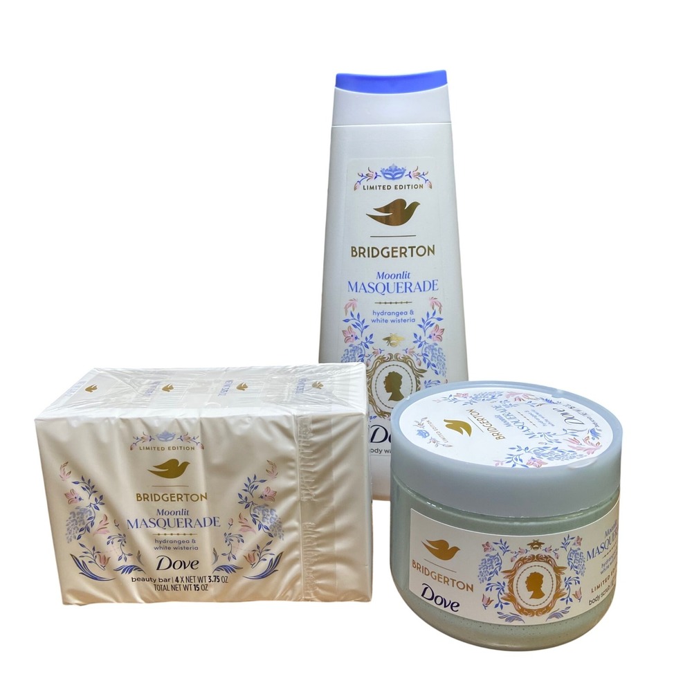 Dove Bridgerton Moonlit Masquerade Set Body Wash Scrub Beauty‎ Bar 3pc Limited